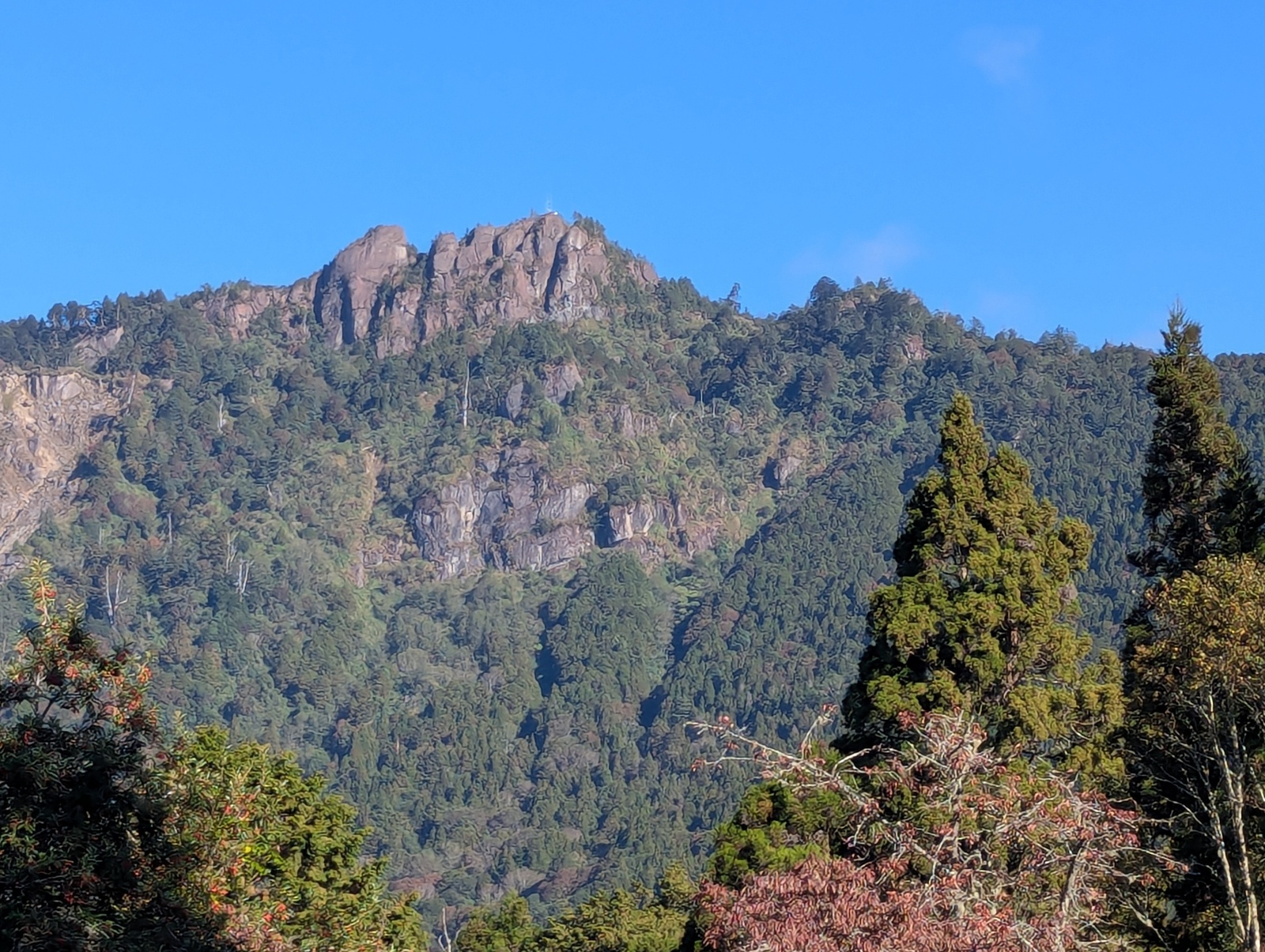 View of Tashan peak from Alishan --- where the white communications tower is. We hiked up to that peak the previous day but unfortunately couldn't see anything due to fog.