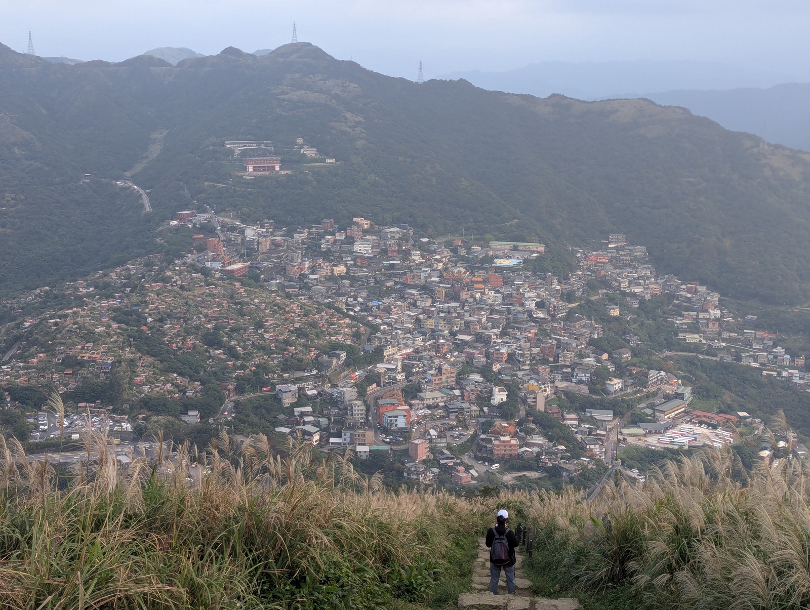 Looking south from Mount Keeling at the town of Jiufen and its extensive graveyard. Apparently the feng shui of this graveyard is considered especially auspicious.