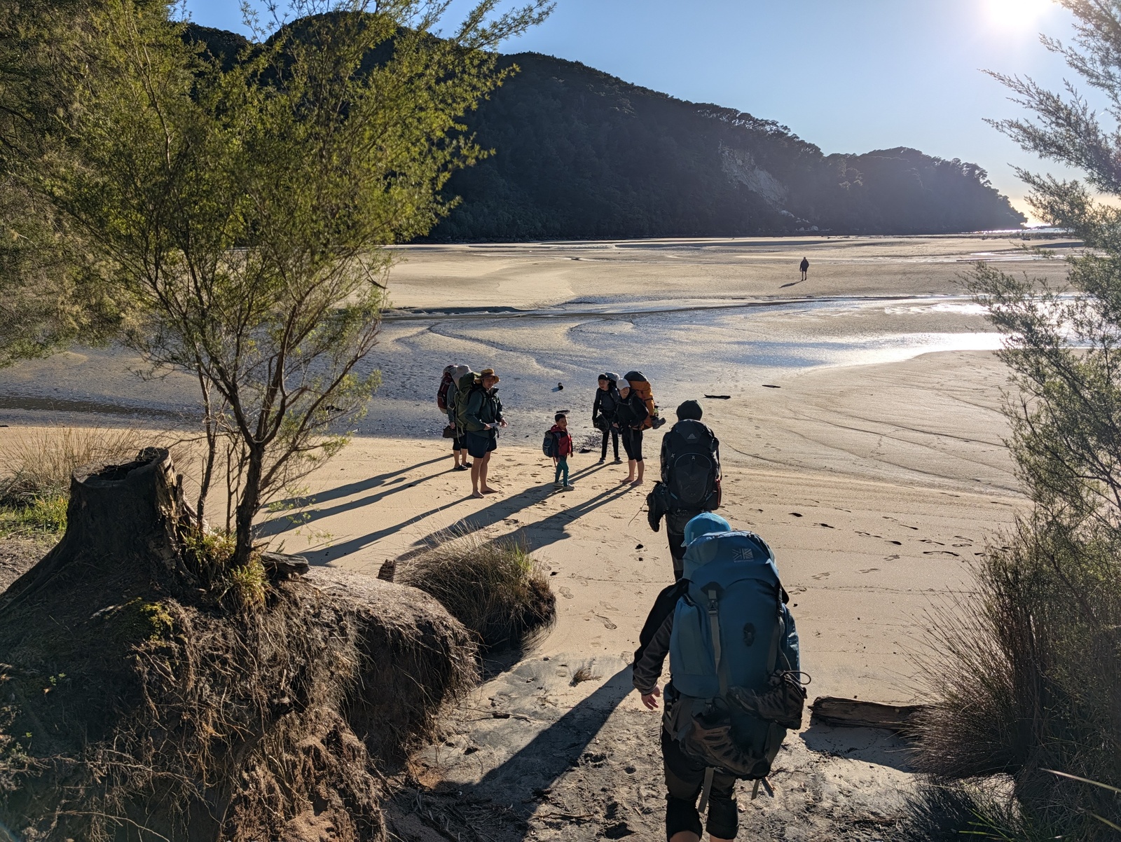 Leaving Bark Bay barefoot to cross the estuary