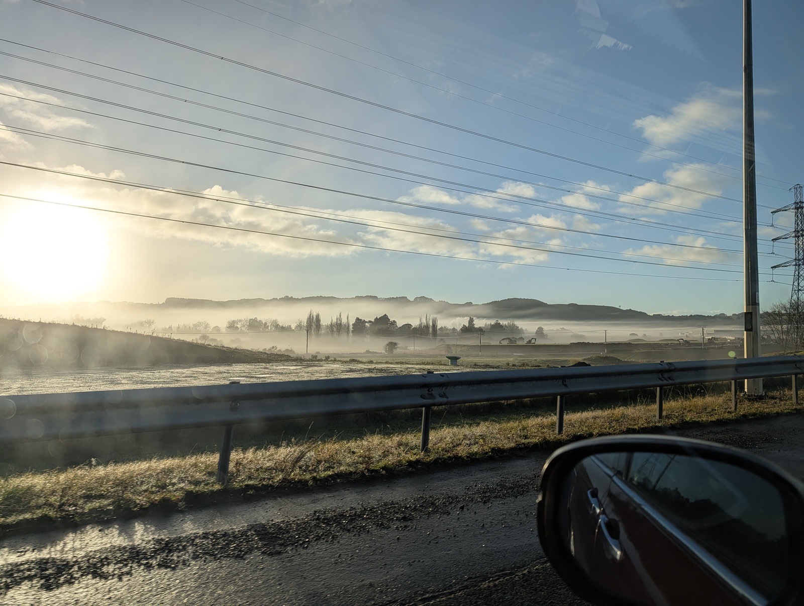 Fog on the Waikato as we travel to Karangahake on Sunday morning